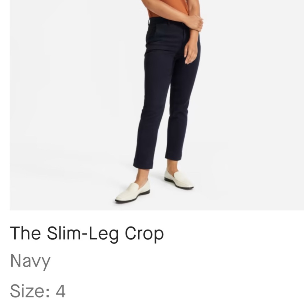 Everlane the Slim Leg Crop Pants, Size 4, Navy